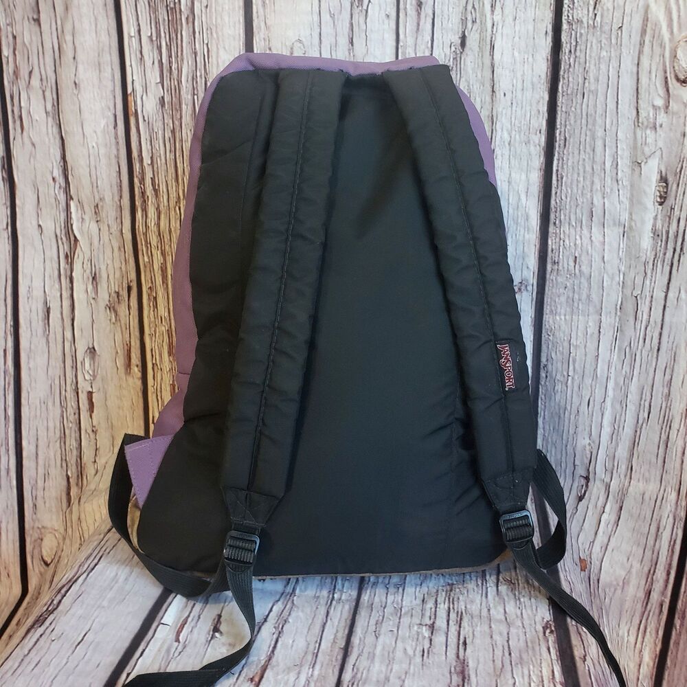 Jansport Suede Leather Bottom Purple Backpack Salem Georgia Patch Book Bag Large - Picture 3 of 6